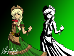 Size: 1536x1157 | Tagged: safe, artist:penspark, applejack, human, g4, bandana, clothes, digital art, dress, female, humanized, solo