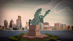 Size: 480x270 | Tagged: safe, screencap, g4, the gift of the maud pie, city, cityscape, crystaller building, friendship island, manehattan, pier, piers, scenery, stadium, statue of friendship