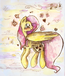 Size: 1076x1253 | Tagged: safe, artist:mufflinka, fluttershy, butterfly, g4, female, solo, traditional art