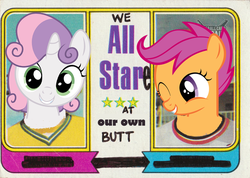 Size: 741x529 | Tagged: safe, scootaloo, sweetie belle, g4, on your marks, butt, plot