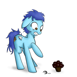 Size: 900x900 | Tagged: safe, artist:dennismadden, oc, oc only, pegasus, pony, amputee, female, food, mare, muffin, solo