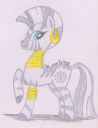 Size: 718x933 | Tagged: safe, artist:marta4708, zecora, zebra, g4, female, raised hoof, simple background, solo, traditional art, white background