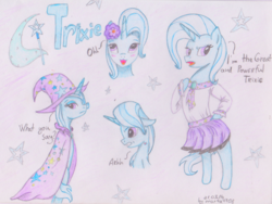 Size: 2002x1503 | Tagged: safe, artist:marta4708, trixie, pony, g4, bipedal, clothes, female, flower, flower in hair, solo, traditional art, trixie's cape