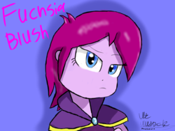 Size: 1024x768 | Tagged: safe, artist:mildockart, fuchsia blush, equestria girls, g4, my little pony equestria girls: rainbow rocks, background human, female, frown, looking at you, signature, solo