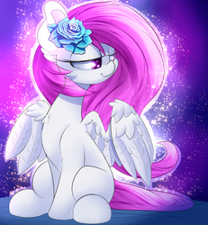 Size: 3000x3250 | Tagged: safe, artist:madacon, oc, oc only, oc:leafy, pegasus, pony, color porn, flower, high res, sitting, solo