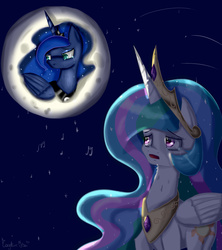 Size: 4000x4500 | Tagged: safe, artist:togeticisa, princess celestia, princess luna, lullaby for a princess, g4, absurd resolution, crying, moon, singing