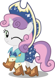 Size: 430x600 | Tagged: safe, artist:seahawk270, sweetie belle, g4, my little pony: friendship is magic, on your marks, boots, clothes, cow belle, cowboy hat, cowgirl, dress, female, hat, simple background, solo, stetson, transparent background, vector, wink