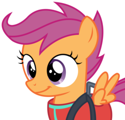 Size: 3097x2991 | Tagged: safe, artist:sketchmcreations, scootaloo, g4, on your marks, clothes, cute, cutealoo, female, harness, high res, inkscape, simple background, smiling, solo, transparent background, vector, vest