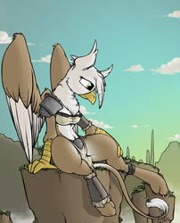 Size: 935x1159 | Tagged: safe, artist:sinrar, oc, oc only, griffon, anthro, chest fluff, loincloth, tribal