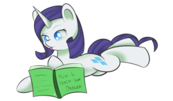 Size: 1024x603 | Tagged: safe, artist:dusthiel, rarity, g4, book, female, how to train your dragon, prone, simple background, solo, tongue out, transparent background