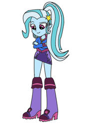 Size: 443x587 | Tagged: safe, artist:trixiedusk09, sonata dusk, trixie, human, equestria girls, g4, my little pony equestria girls: rainbow rocks, alternate universe, boots, clothes, clothes swap, high heel boots, hoodie, shirt, shoes, skirt