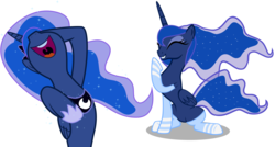 Size: 1914x1024 | Tagged: source needed, useless source url, safe, artist:cencerberon, artist:tamalesyatole, princess luna, g4, clothes, laughing, nose in the air, self ponidox, show accurate, socks, striped socks