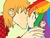 Size: 550x413 | Tagged: safe, artist:applecider1412, big macintosh, rainbow dash, human, g4, duo, female, humanized, kiss on the lips, kissing, male, ship:rainbowmac, shipping, straight, surprise kiss, surprised