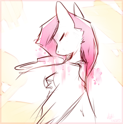 Size: 698x702 | Tagged: safe, artist:suplolnope, fluttershy, pegasus, pony, g4, bust, colored sketch, eyes closed, female, looking away, monochrome, partial color, portrait, rear view, sketch, solo, turned head