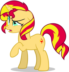 Size: 1000x1048 | Tagged: safe, artist:ocuuda, sunset shimmer, pony, unicorn, equestria girls, g4, female, open mouth, raised hoof, simple background, solo, transparent background, vector