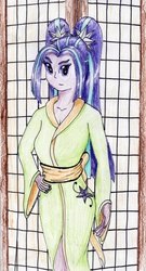 Size: 1867x3461 | Tagged: safe, artist:40kponyguy, derpibooru exclusive, aria blaze, equestria girls, g4, female, kimono (clothing), looking at you, solo, traditional art