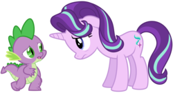 Size: 8192x4435 | Tagged: safe, artist:illumnious, artist:thatguy1945, spike, starlight glimmer, dragon, pony, unicorn, g4, the crystalling, .ai available, .svg available, absurd resolution, adobe illustrator, duo, female, male, mare, open mouth, simple background, transparent background, vector