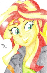 Size: 800x1232 | Tagged: safe, artist:mayorlight, sunset shimmer, equestria girls, g4, bust, colored pencil drawing, female, portrait, solo, traditional art