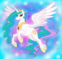 Size: 1024x974 | Tagged: safe, artist:catlover1672, princess celestia, g4, crown, cute, female, flying, regalia, solo, spread wings