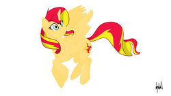 Size: 1024x576 | Tagged: safe, artist:catlover1672, sunset shimmer, alicorn, pony, g4, alicornified, cute, female, flying, ponified, race swap, shimmerbetes, shimmercorn, solo, wings