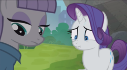 Size: 1280x711 | Tagged: safe, screencap, maud pie, rarity, g4, the gift of the maud pie, scrunchy face