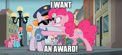 Size: 800x362 | Tagged: safe, edit, screencap, copper top, luckette, pinkie pie, ruby pinch, silver berry, strawberry ice, earth pony, pony, g4, the gift of the maud pie, big pink loser, bipedal, female, filly, foal, image macro, mare, meme, spongebob squarepants, text