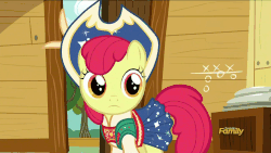 Size: 1280x720 | Tagged: safe, screencap, apple bloom, earth pony, pony, g4, on your marks, season 6, adorabloom, animated, blushing, clothes, cowboy hat, cute, cutie mark, discovery family logo, dress, embarrassed, female, filly, flank, hat, out of context, skirt, skirt lift, solo, stetson, the cmc's cutie marks, we already got our mark