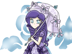 Size: 680x512 | Tagged: safe, artist:pink-gold-peach, rarity, human, g4, female, humanized, lolita fashion, solo, umbrella