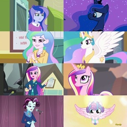 Size: 801x803 | Tagged: safe, screencap, dean cadance, princess cadance, princess celestia, princess flurry heart, princess luna, principal abacus cinch, principal celestia, vice principal luna, equestria girls, g4, luna eclipsed, my little pony equestria girls: friendship games, sweet and elite, the crystalling, three's a crowd, discovery family logo, insane fan theory, reaching, screenshots, theory