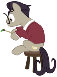 Size: 1563x2075 | Tagged: safe, artist:sketchmcreations, saddler daily, earth pony, pony, g4, on your marks, inkscape, male, paintbrush, ponified, salvador dalí, simple background, sitting, slouching, stallion, stool, transparent background, vector