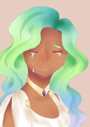 Size: 1236x1748 | Tagged: safe, artist:kittii-kat, princess celestia, human, g4, crying, dark skin, female, humanized, solo