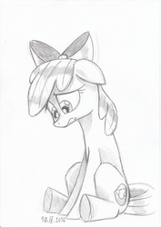 Size: 2480x3507 | Tagged: safe, artist:saturdaymorningproj, apple bloom, g4, on your marks, female, high res, monochrome, sad, solo, traditional art