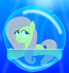 Size: 1900x2000 | Tagged: safe, artist:bladedragoon7575, fluttershy, g4, bubble, female, fluttershy trapped in a bubble, peril, solo, underwater, watershy