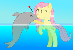 Size: 3200x2200 | Tagged: safe, artist:bladedragoon7575, fluttershy, dolphin, g4, high res, hilarious in hindsight, swimming