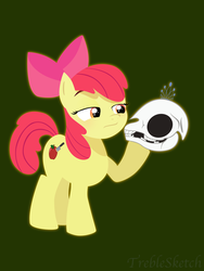 Size: 4000x5333 | Tagged: safe, artist:treblesketchofficial, apple bloom, diamond tiara, earth pony, pony, g4, alternate cutie mark, dead, female, implied murder, skull, solo