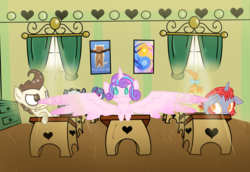 Size: 4872x3344 | Tagged: safe, artist:blupolicebox, artist:demyx-and-xigbarlove, pound cake, princess flurry heart, pumpkin cake, oc, g4, cake twins, hang in there, impossibly large wings, older, ponyville schoolhouse, spread wings, story in the comments