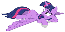 Size: 2118x1058 | Tagged: safe, artist:éclair, twilight sparkle, alicorn, pony, castle sweet castle, g4, female, looking back, mare, prone, simple background, solo, sploot, twilight sparkle (alicorn), vector, white background, wings
