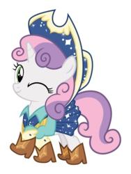 Size: 3750x5000 | Tagged: safe, artist:ponyhd, sweetie belle, g4, on your marks, boots, clothes, cow belle, cowboy hat, female, hat, simple background, skirt, solo, stetson, transparent background, vector, wink