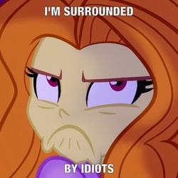 Size: 500x500 | Tagged: safe, artist:wubcakeva, screencap, adagio dazzle, equestria girls, g4, female, frown, grumpy, i'm surrounded by idiots, image macro, meme, scar, solo, the lion king