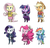 Size: 1600x1529 | Tagged: safe, artist:king-kakapo, applejack, fluttershy, pinkie pie, rainbow dash, rarity, twilight sparkle, anthro, unguligrade anthro, g4, alternate hairstyle, arm hooves, boots, chibi, clothes, cloven hooves, dress, earring, frilly dress, high heels, hoodie, jacket, mane six, necklace, off shoulder, off shoulder sweater, pants, pantyhose, piercing, plaid, ribbon, scarf, shoes, short hair, shorts, skirt, sneakers, socks, suspenders, sweater, tongue out, unshorn fetlocks, watch