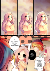 Size: 2480x3507 | Tagged: safe, artist:saclarclay, fluttershy, rainbow dash, human, g4, alternate hairstyle, comic, crying, female, high res, humanized, lesbian, ponytail, ship:flutterdash, shipping