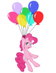 Size: 800x1035 | Tagged: safe, artist:missanimegrl, pinkie pie, g4, balloon, dexterous hooves, female, hoof hold, solo, then watch her balloons lift her up to the sky, watermark