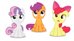 Size: 3000x1688 | Tagged: safe, artist:valadrem, apple bloom, scootaloo, sweetie belle, g4, on your marks, season 6, .svg available, cutie mark crusaders, floppy ears, open mouth, simple background, transparent background, varying degrees of want, vector