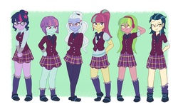 Size: 1153x692 | Tagged: dead source, safe, artist:tij2ji, indigo zap, lemon zest, sci-twi, sour sweet, sugarcoat, sunny flare, twilight sparkle, equestria girls, g4, my little pony equestria girls: friendship games, clothes, crystal prep academy uniform, school uniform, shadowbolts