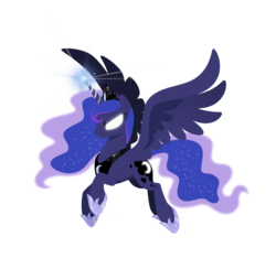 Size: 1600x1497 | Tagged: safe, artist:hexfloog, princess luna, g4, female, glowing eyes, magic, simple background, solo, spread wings, transparent background