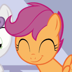 Size: 476x476 | Tagged: safe, screencap, scootaloo, sweetie belle, pegasus, pony, unicorn, g4, on your marks, ^^, animated, bust, cute, cutealoo, eyes closed, female, filly, foal, nodding, smiling, solo, spread wings, wings