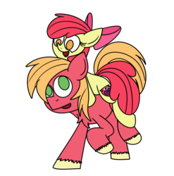 Size: 1308x1326 | Tagged: safe, apple bloom, big macintosh, earth pony, pony, g4, chest fluff, cutie mark, female, filly, male, open mouth, piggyback ride, simple background, stallion, the cmc's cutie marks, transparent background, unshorn fetlocks