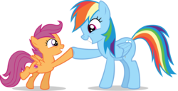 Size: 3901x2000 | Tagged: safe, artist:timidtremors, rainbow dash, scootaloo, crusaders of the lost mark, g4, backwards cutie mark, cutie mark, high res, hoofbump, simple background, the cmc's cutie marks, transparent background, vector