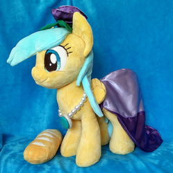 Size: 1280x1283 | Tagged: safe, artist:appledew, sunshower raindrops, pegasus, pony, g4, bread, clothes, dress, female, food, gala dress, irl, necklace, photo, plushie, solo, that pony sure does love bread