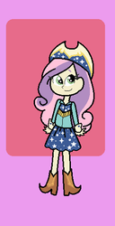Size: 266x521 | Tagged: safe, artist:obeliskgirljohanny, sweetie belle, human, g4, on your marks, boots, clothes, cow belle, cowboy hat, cowgirl, cowgirl outfit, female, hat, humanized, skirt, smiling, solo, sparkles, stetson